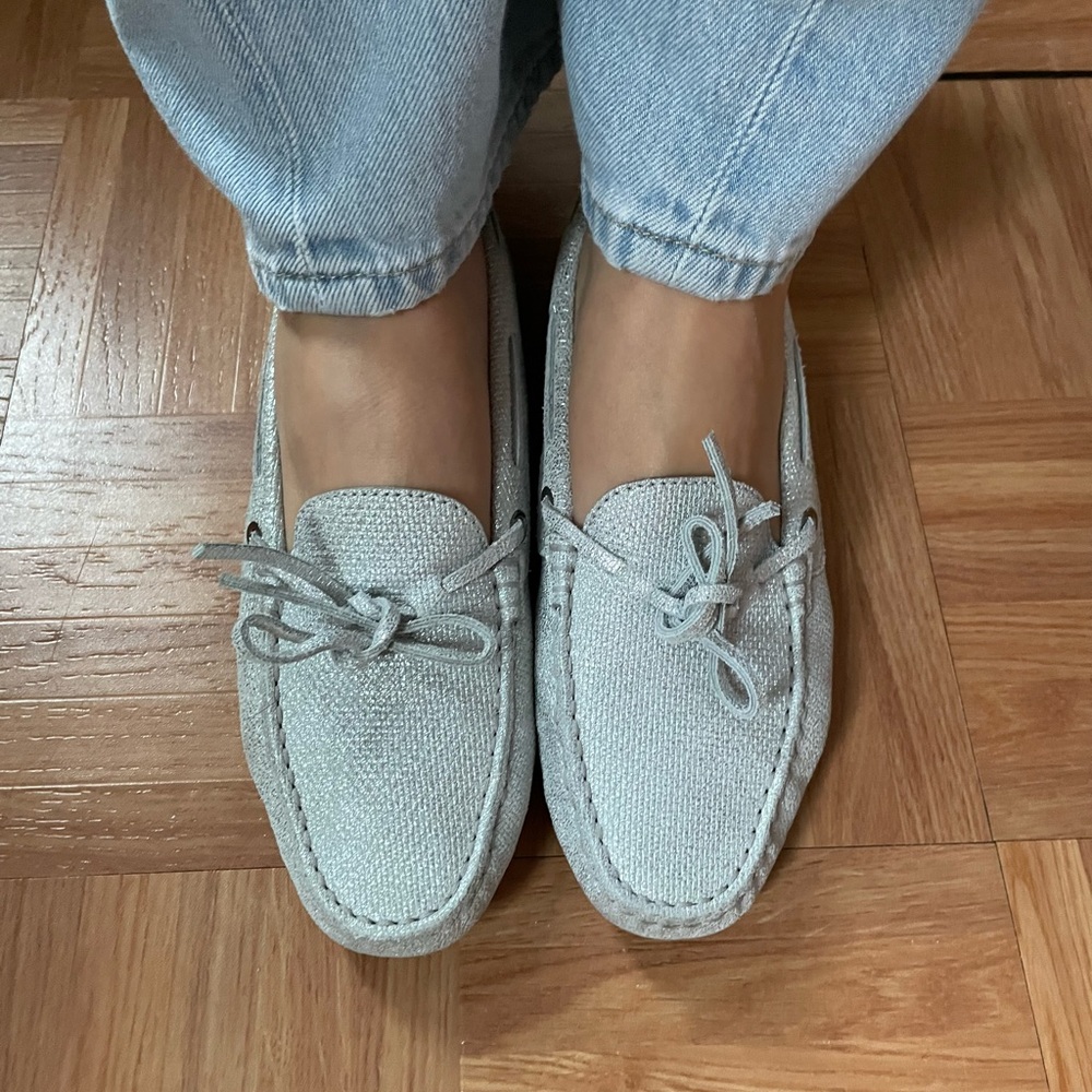 Tod’s silver boat loafers